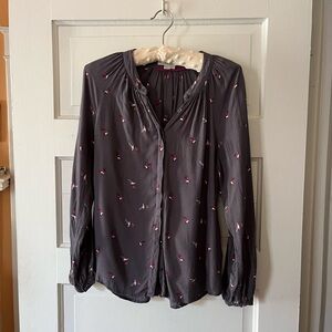 Boden S Gray Button-Up Blouse with birds!